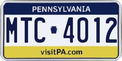 PA license plate MTC4012