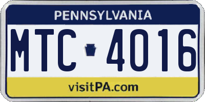 PA license plate MTC4016