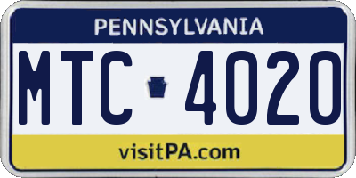 PA license plate MTC4020