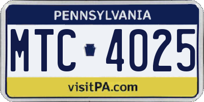 PA license plate MTC4025
