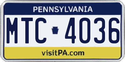 PA license plate MTC4036