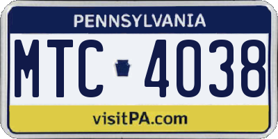 PA license plate MTC4038