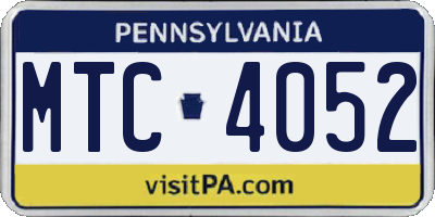 PA license plate MTC4052
