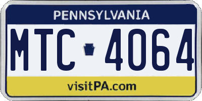PA license plate MTC4064