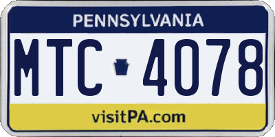 PA license plate MTC4078