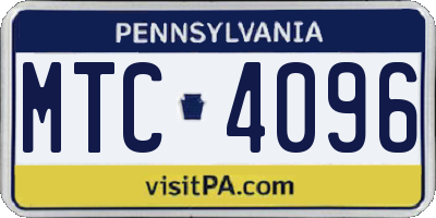 PA license plate MTC4096