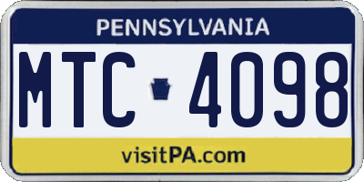 PA license plate MTC4098