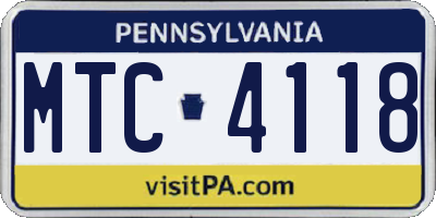 PA license plate MTC4118