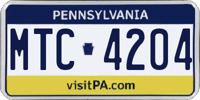 PA license plate MTC4204