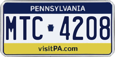 PA license plate MTC4208