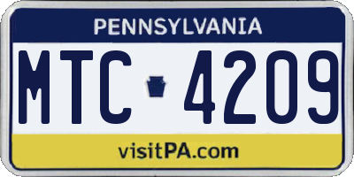PA license plate MTC4209
