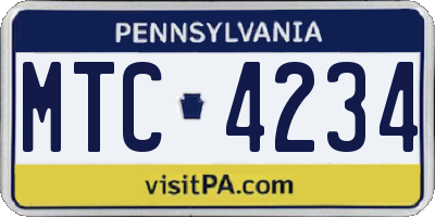 PA license plate MTC4234