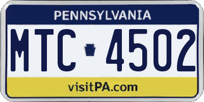 PA license plate MTC4502