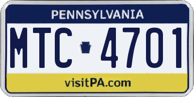 PA license plate MTC4701