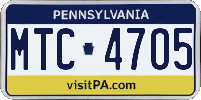 PA license plate MTC4705