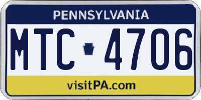 PA license plate MTC4706