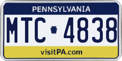 PA license plate MTC4838