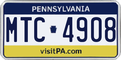 PA license plate MTC4908
