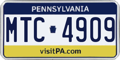 PA license plate MTC4909