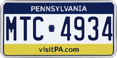 PA license plate MTC4934