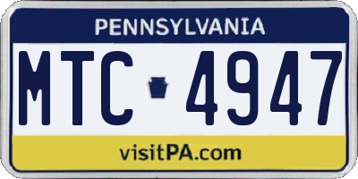 PA license plate MTC4947