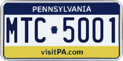 PA license plate MTC5001
