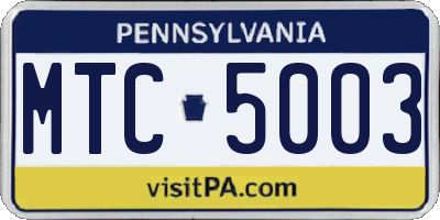 PA license plate MTC5003