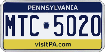 PA license plate MTC5020