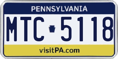 PA license plate MTC5118