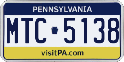 PA license plate MTC5138