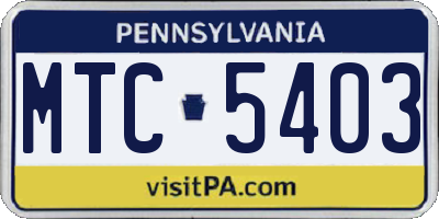 PA license plate MTC5403