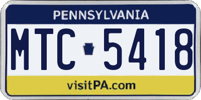 PA license plate MTC5418
