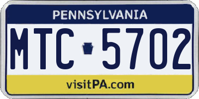 PA license plate MTC5702