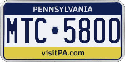 PA license plate MTC5800