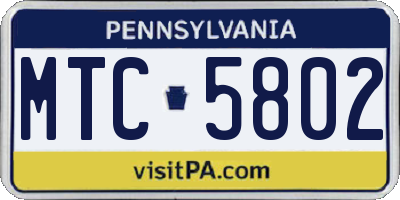 PA license plate MTC5802