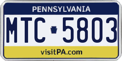 PA license plate MTC5803