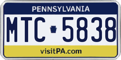PA license plate MTC5838