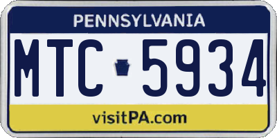 PA license plate MTC5934