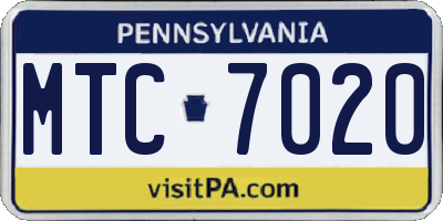 PA license plate MTC7020