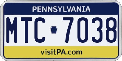 PA license plate MTC7038