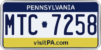 PA license plate MTC7258