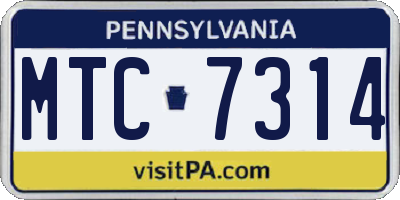 PA license plate MTC7314