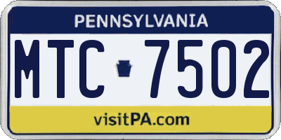 PA license plate MTC7502