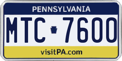PA license plate MTC7600