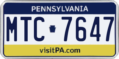 PA license plate MTC7647