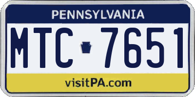 PA license plate MTC7651