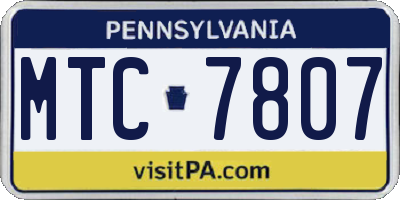 PA license plate MTC7807