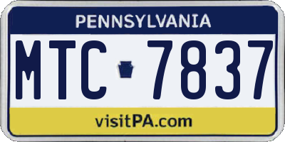 PA license plate MTC7837