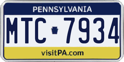 PA license plate MTC7934