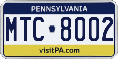PA license plate MTC8002